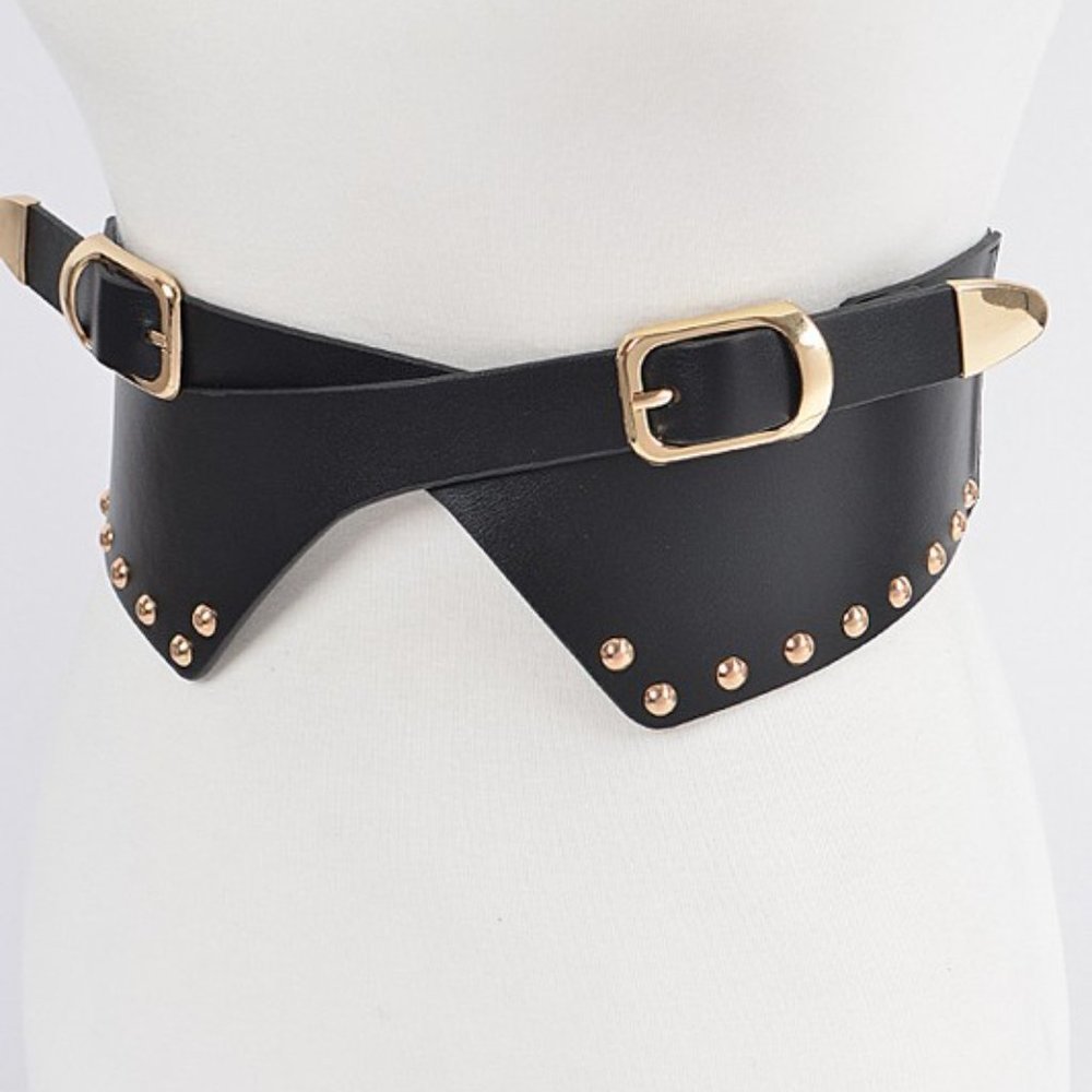 Wide Studded Elastic Waist Belt, Snaps in back - Picture 3 of 7